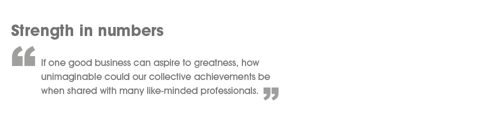 Great benefits come in large numbers - If one good business can aspire to greatness, it is unimaginable to consider how huge ones achievements could be when shared with the potential of many like-minded individuals.